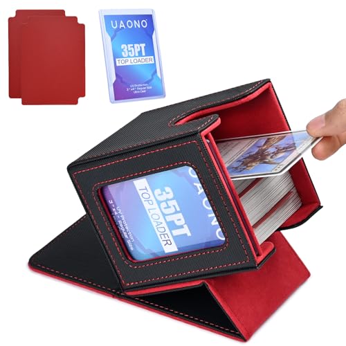 UAONO Card Deck Box for Commander EDH - Holds 100+ Double-Sleeved Cards, PU Leather with Magnetic Closure, Includes Dividers and Top Loader