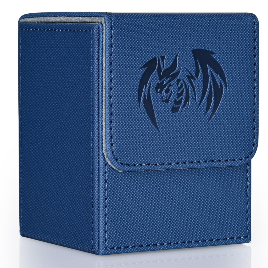 UAONO Card Deck Box for Yugioh MTG - PU Leather 100+ Card Storage Case with Strong Magnets (Navy, Sky Dragon)