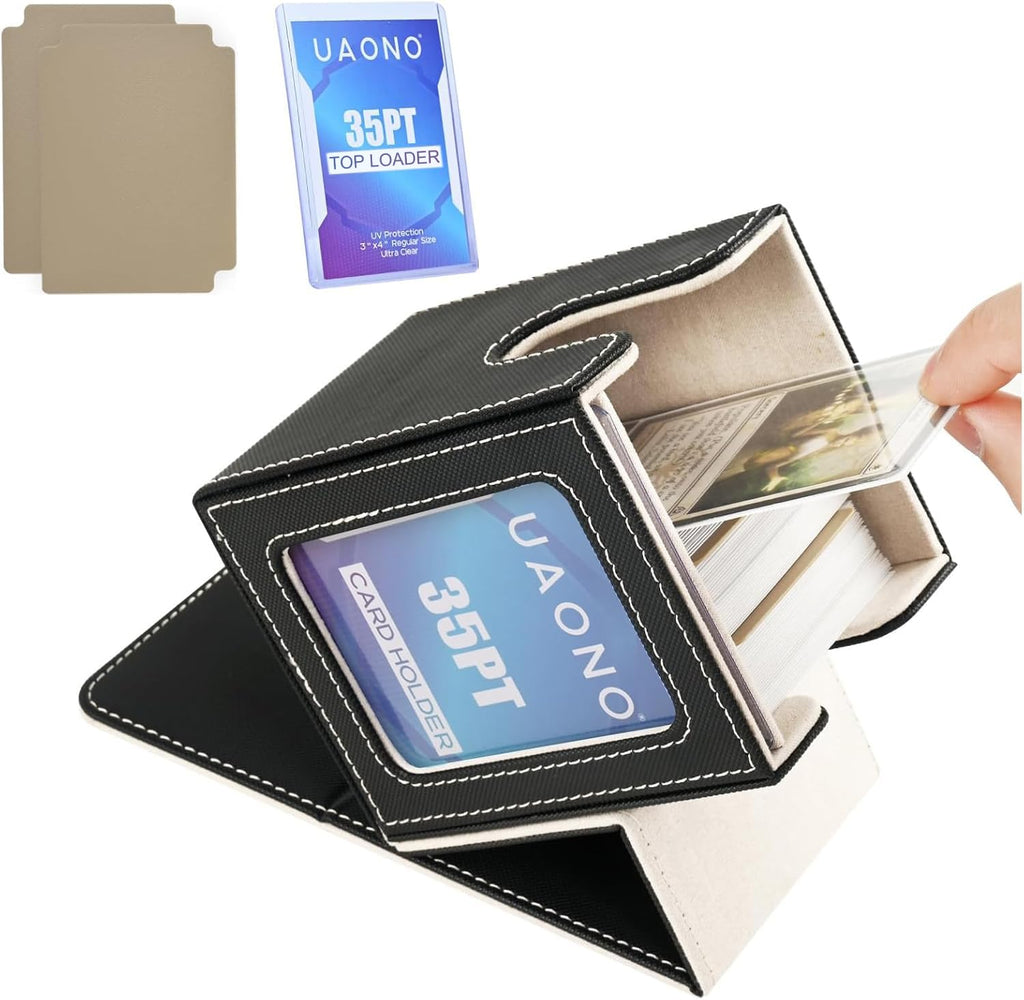 UAONO Commander Deck Box - Holds 100 Double-Sleeved Cards, Magnetic Closure, Includes Top Loader and Dividers (Black/Gold)