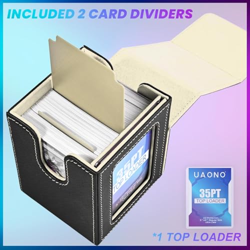 UAONO Commander Deck Box - Holds 100 Double-Sleeved Cards, Magnetic Closure, Includes Top Loader and Dividers (Black/Gold)