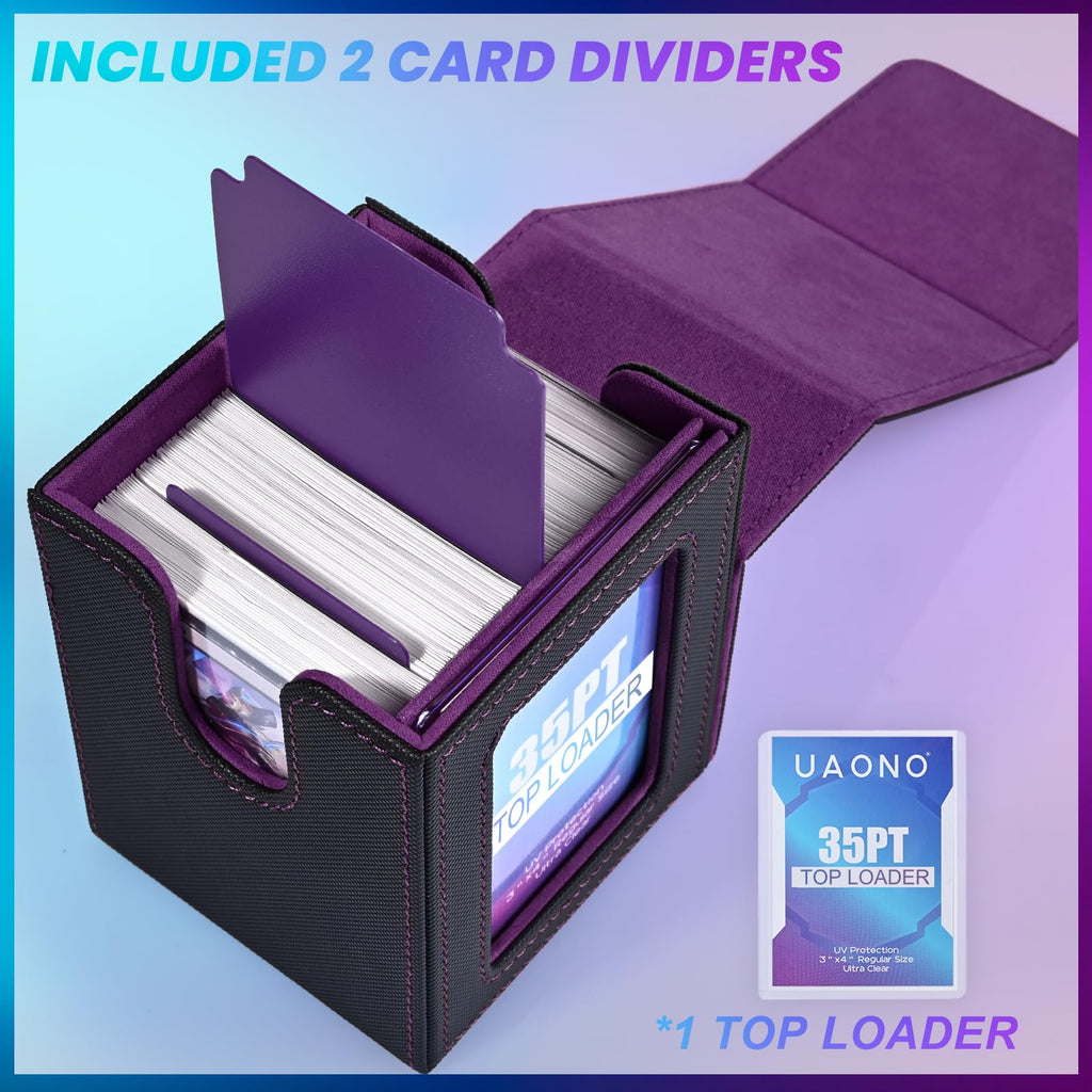 UAONO Commander Deck Box - Holds 100 Double-Sleeved Cards + Top Loader, Magnetic Closure, Black/Purple