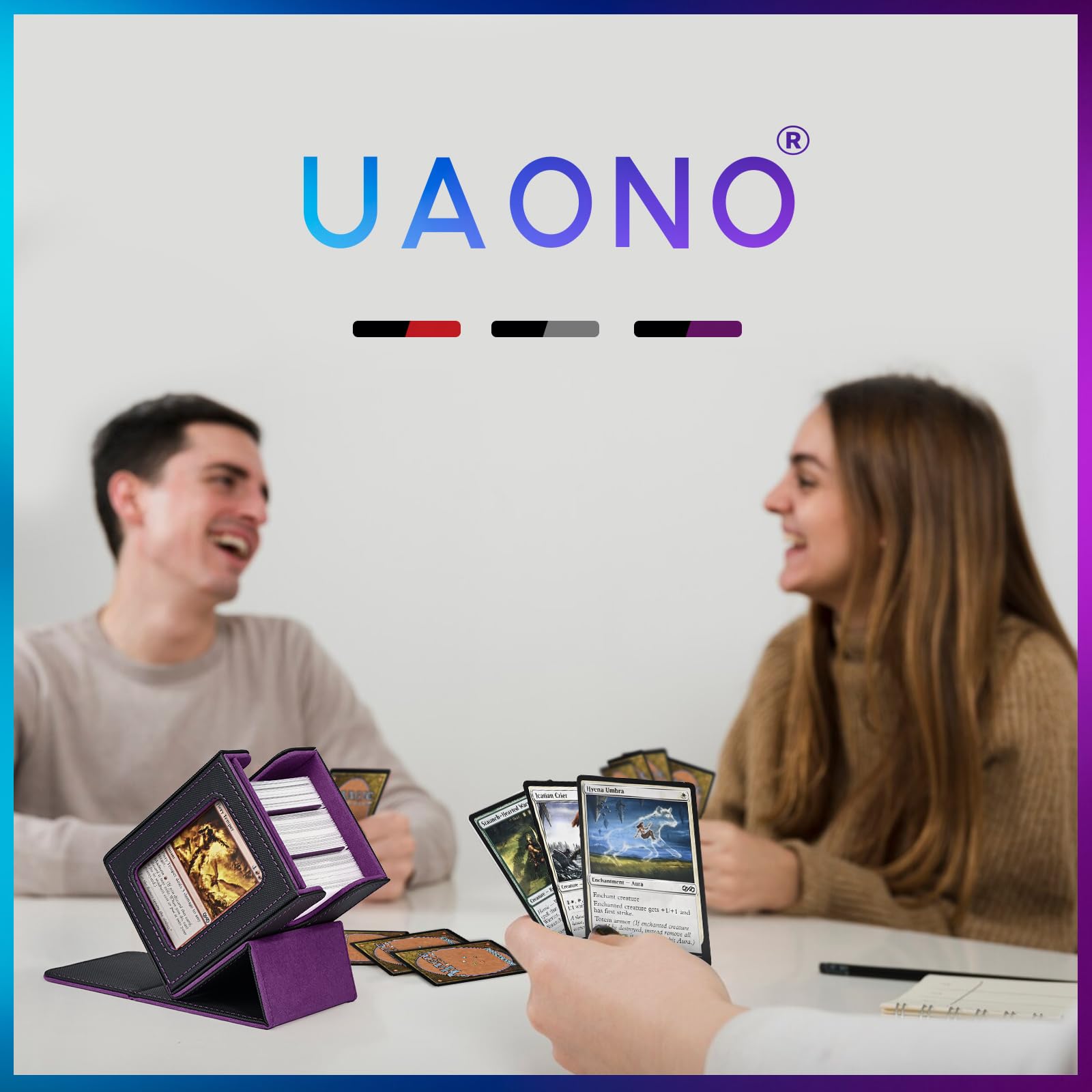 UAONO Commander Deck Box - Holds 100 Double-Sleeved Cards + Top Loader, Magnetic Closure, Black/Purple