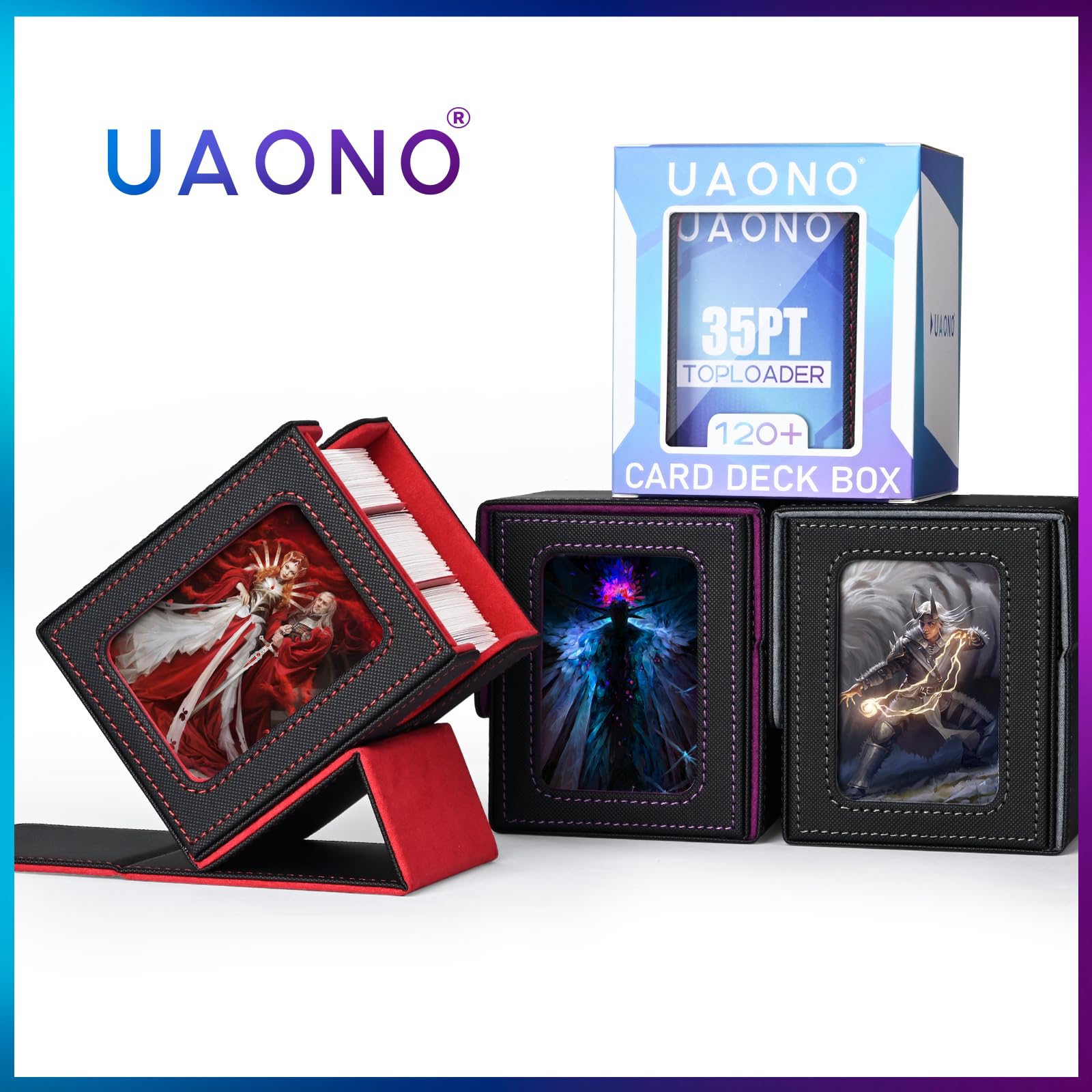 UAONO Commander Deck Box - Holds 100 Double-Sleeved Cards + Top Loader, Magnetic Closure, Black/Purple