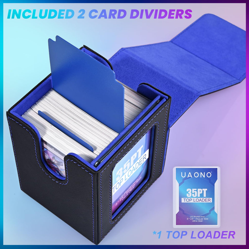 UAONO Commander Deck Box - Magnetic Card Case for MTG, Holds 100 Double-Sleeved Cards, Black/Blue