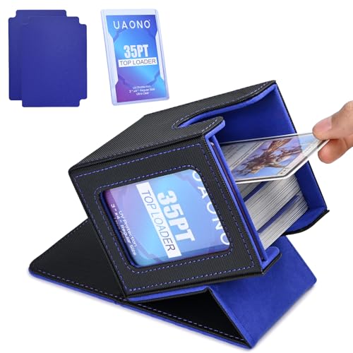 UAONO Commander Deck Box - Magnetic Card Case for MTG, Holds 100 Double-Sleeved Cards, Black/Blue