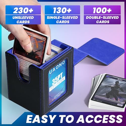 UAONO Commander Deck Box - Magnetic Card Case for MTG, Holds 100 Double-Sleeved Cards, Black/Blue