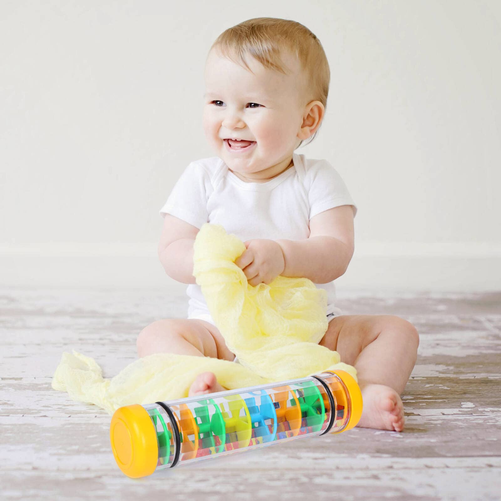 Ubblove 8-Inch Mini Rain Stick – Yellow Rainmaker Rattle for Sensory Play and Auditory Development