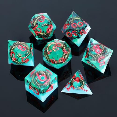 UBEUCK 7-Piece Octopus Tentacle Polyhedral Dice Set – White & Green Resin D&D RPG Dice with Box