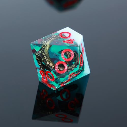 UBEUCK 7-Piece Octopus Tentacle Polyhedral Dice Set – White & Green Resin D&D RPG Dice with Box
