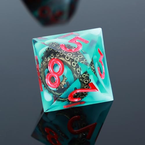 UBEUCK 7-Piece Octopus Tentacle Polyhedral Dice Set – White & Green Resin D&D RPG Dice with Box