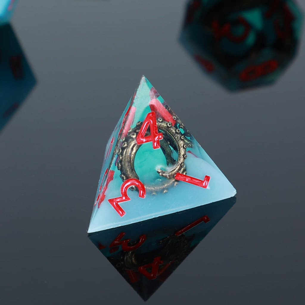 UBEUCK 7-Piece Octopus Tentacle Polyhedral Dice Set – White & Green Resin D&D RPG Dice with Box