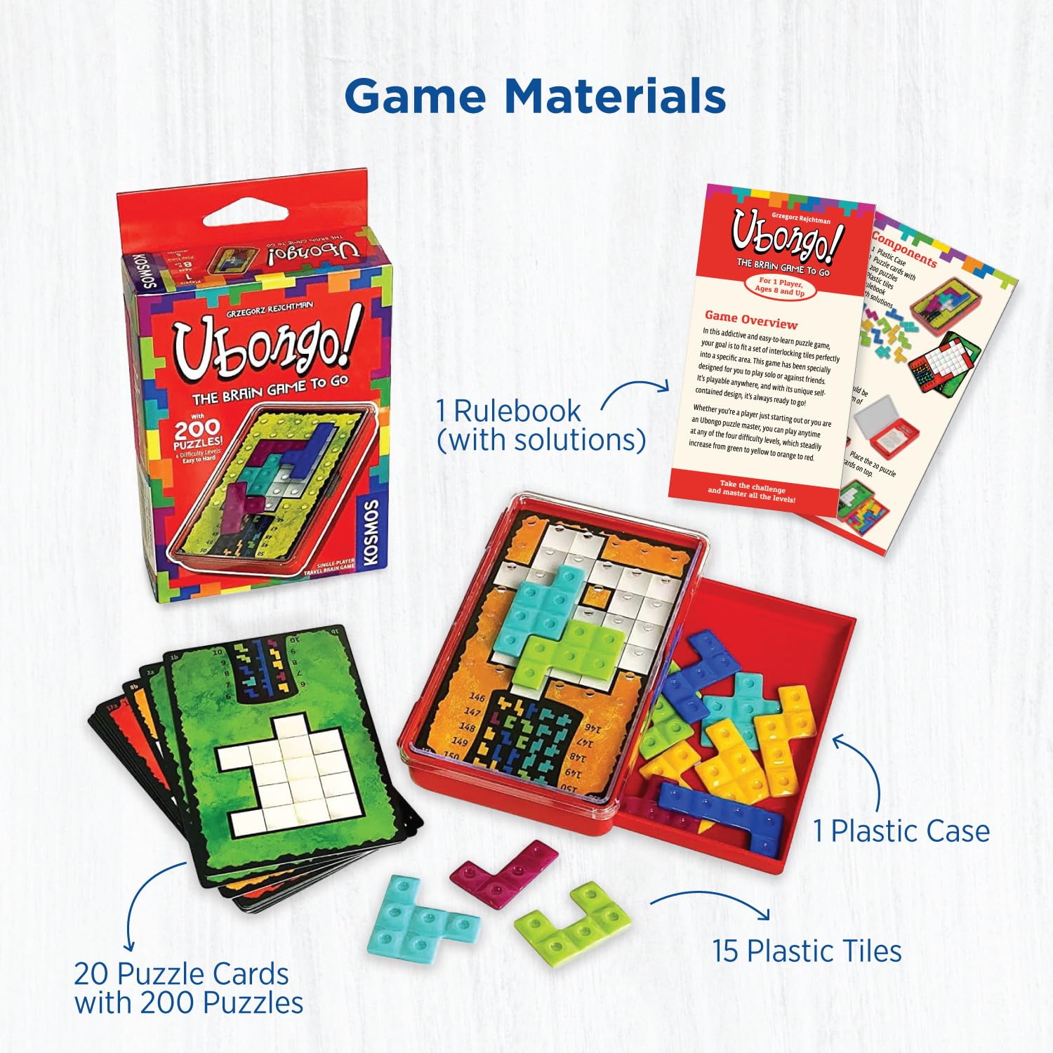Ubongo: The Brain Game to Go – 200 Puzzles, 4 Levels, Solo Tile-Fitting Puzzle for Ages 8+