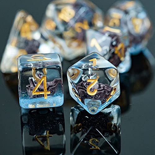 UDIXI 7-Die Polyhedral D&D Dice Set with Vintage Sailboat – Resin RPG Dice with Velvet Bag
