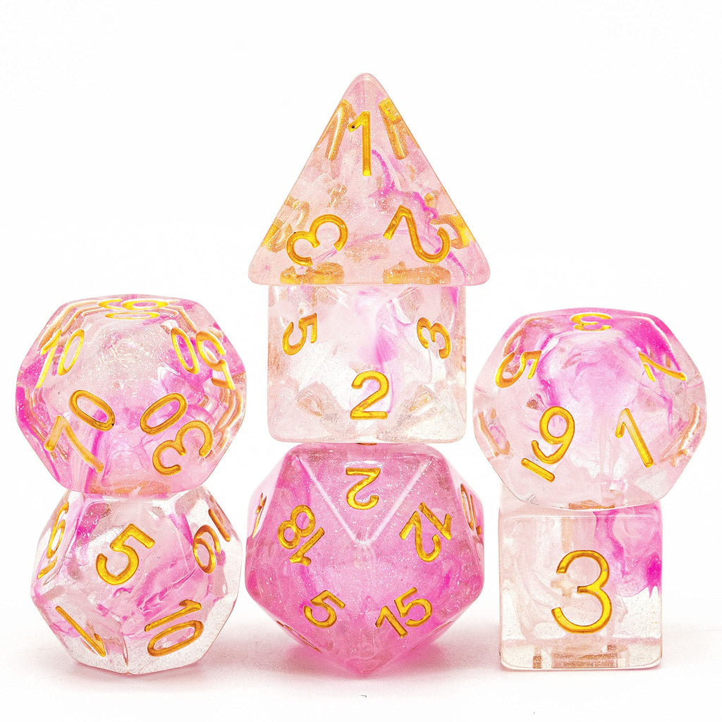 UDIXI 7PCS Resin D&D Dice Set - Sea Magic Pink White Polyhedral for RPG
