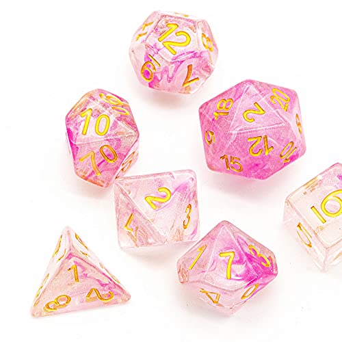 UDIXI 7PCS Resin D&D Dice Set - Sea Magic Pink White Polyhedral for RPG