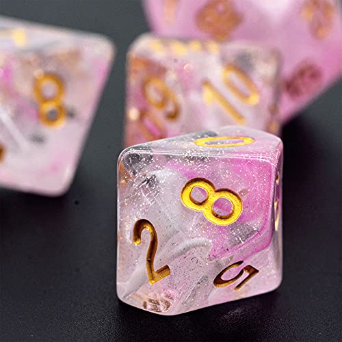 UDIXI 7PCS Resin D&D Dice Set - Sea Magic Pink White Polyhedral for RPG