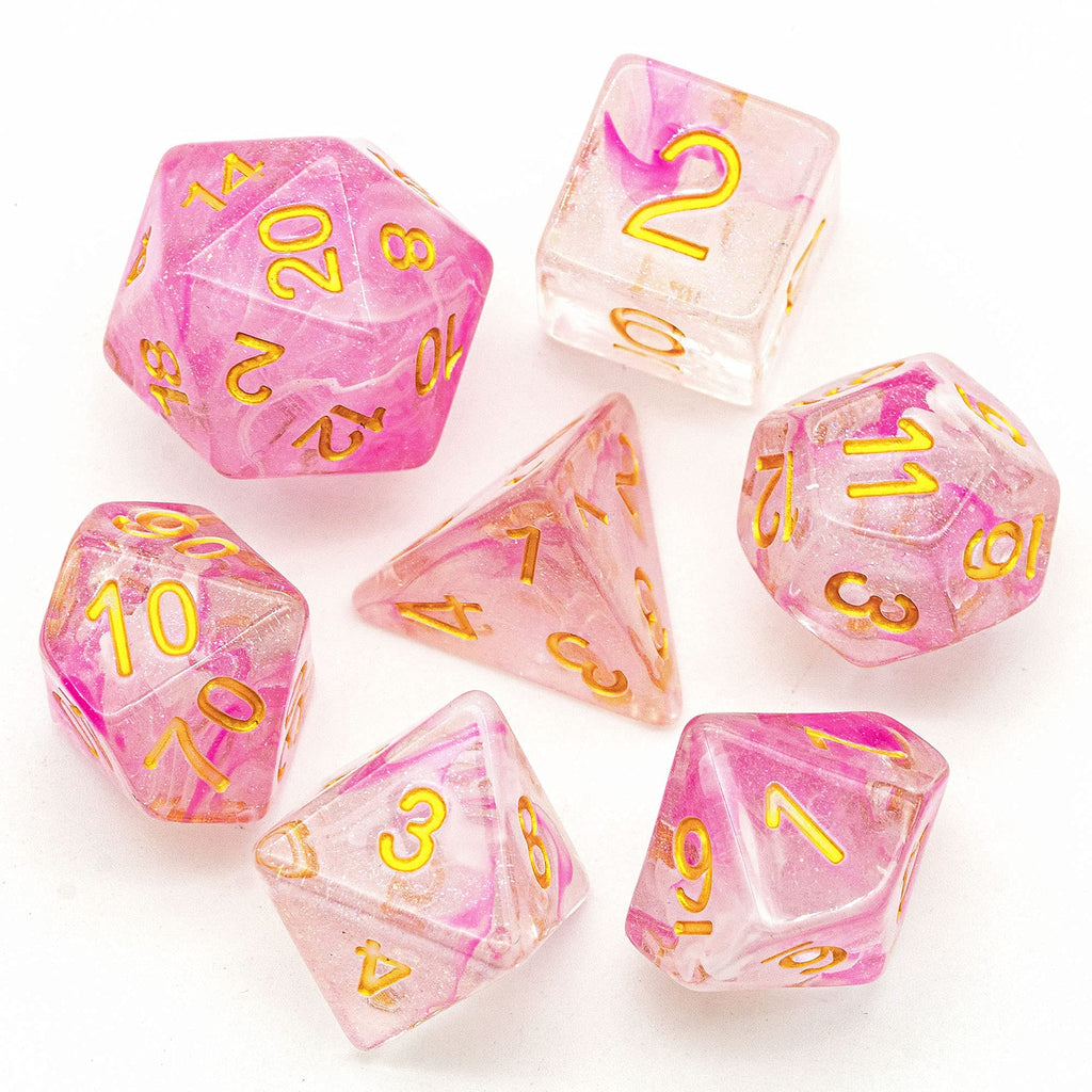 UDIXI 7PCS Resin D&D Dice Set - Sea Magic Pink White Polyhedral for RPG