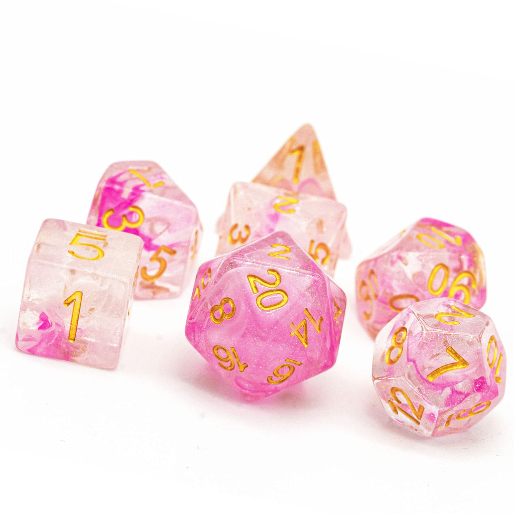 UDIXI 7PCS Resin D&D Dice Set - Sea Magic Pink White Polyhedral for RPG