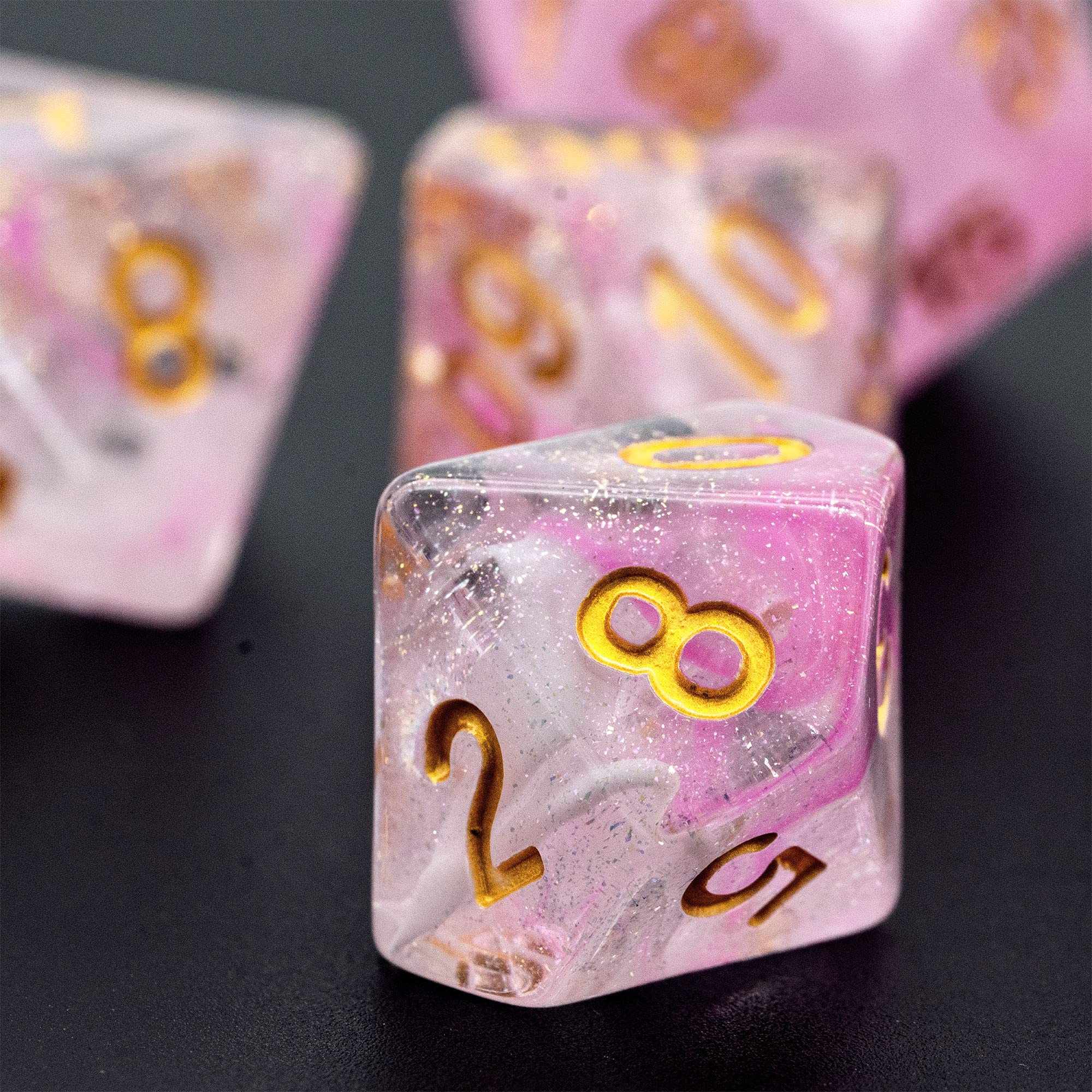 UDIXI 7PCS Resin D&D Dice Set - Sea Magic Pink White Polyhedral for RPG