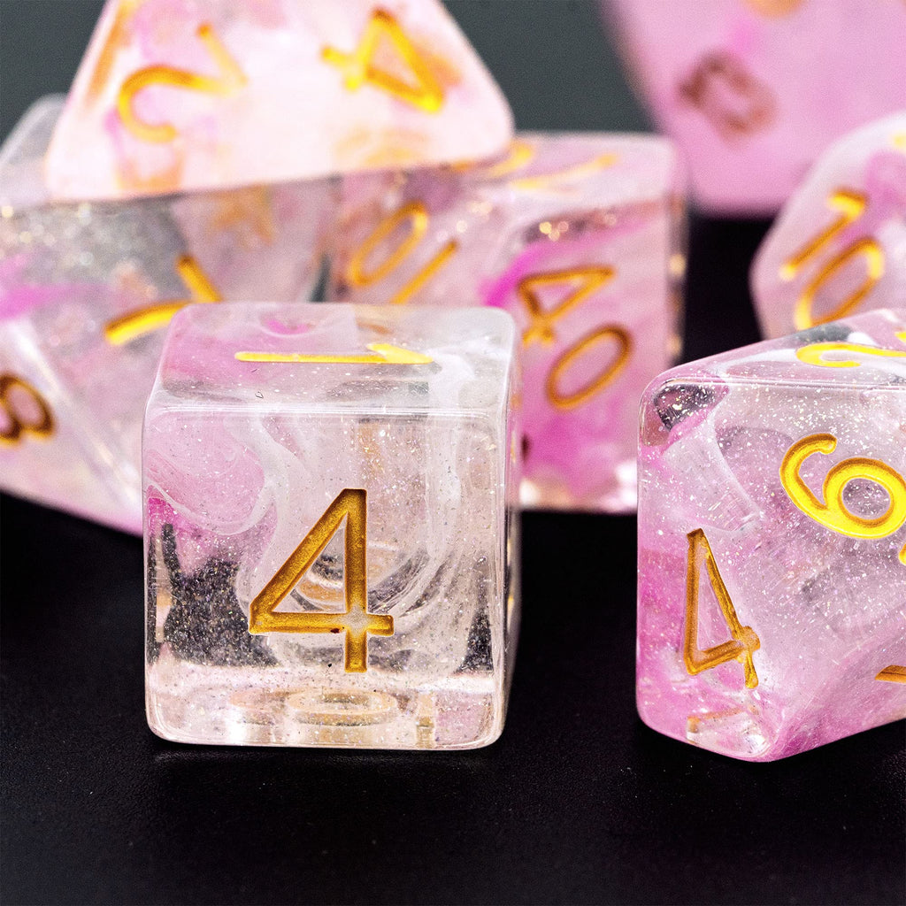 UDIXI 7PCS Resin D&D Dice Set - Sea Magic Pink White Polyhedral for RPG