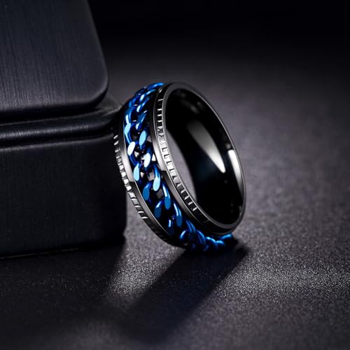 Udolfly Men's Fidget Ring – Anxiety Spinner Ring with Spinning Chain in Titanium Stainless Steel, Size 11, 8mm Wide