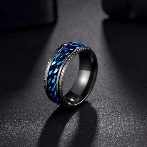 Udolfly Men's Fidget Ring – Anxiety Spinner Ring with Spinning Chain in Titanium Stainless Steel, Size 11, 8mm Wide