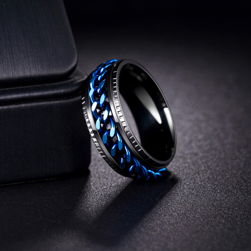 Udolfly Men's Fidget Ring – Anxiety Spinner Ring with Spinning Chain in Titanium Stainless Steel, Size 11, 8mm Wide