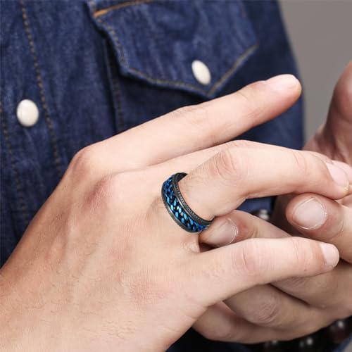 Udolfly Men's Fidget Ring – Anxiety Spinner Ring with Spinning Chain in Titanium Stainless Steel, Size 11, 8mm Wide