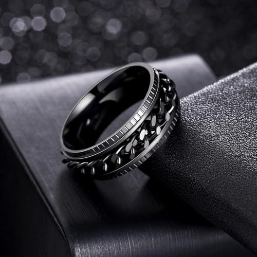 Udolfly Men's Fidget Spinner Ring – 8mm Titanium Stainless Steel with Rotating Chain, Stress Relief for Adults, Gift for Dad