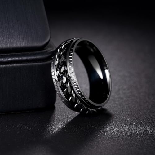 Udolfly Men's Fidget Spinner Ring – Titanium Stainless Steel Chain Ring for Anxiety Relief, 8mm Wide, Size 5-14