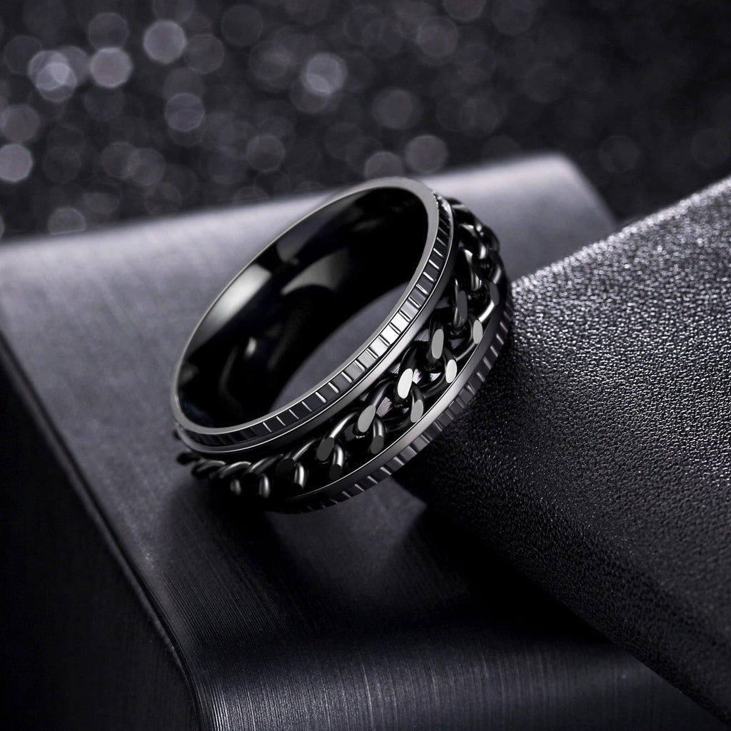 Udolfly Men's Fidget Spinner Ring – Titanium Stainless Steel Chain Ring for Anxiety Relief, 8mm Wide, Size 5-14
