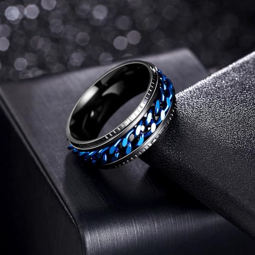Udolfly Men's Titanium Spinner Ring – Anxiety Relief Fidget Ring with Chain Design, 8mm Wide, Size 8