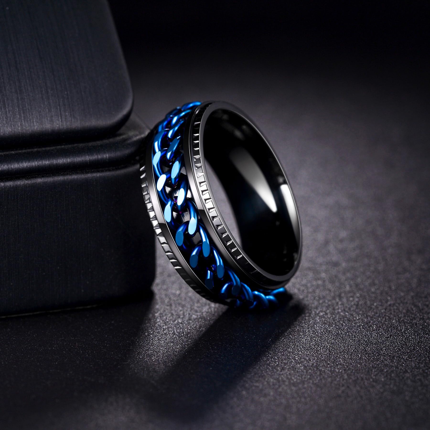Udolfly Men's Titanium Spinner Ring – Anxiety Relief Fidget Ring with Chain Design, 8mm Wide, Size 8