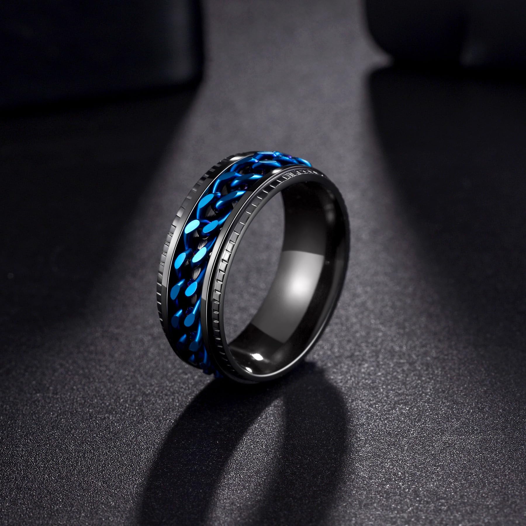 Udolfly Men's Titanium Spinner Ring – Anxiety Relief Fidget Ring with Chain Design, 8mm Wide, Size 8
