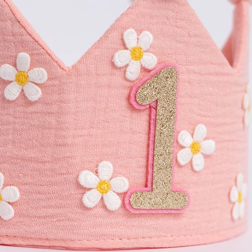 UDOTE Pink Muslin Crown Hat for Baby's First Birthday – Unisex Party Headwear for Boys or Girls
