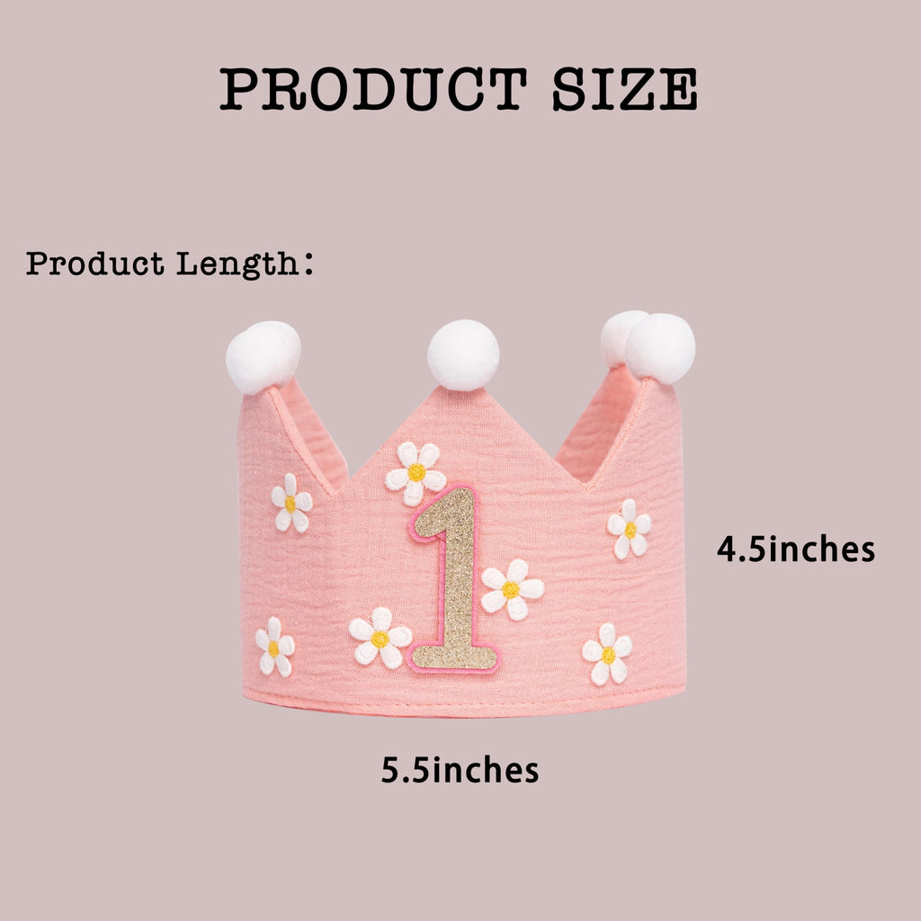 UDOTE Pink Muslin Crown Hat for Baby's First Birthday – Unisex Party Headwear for Boys or Girls