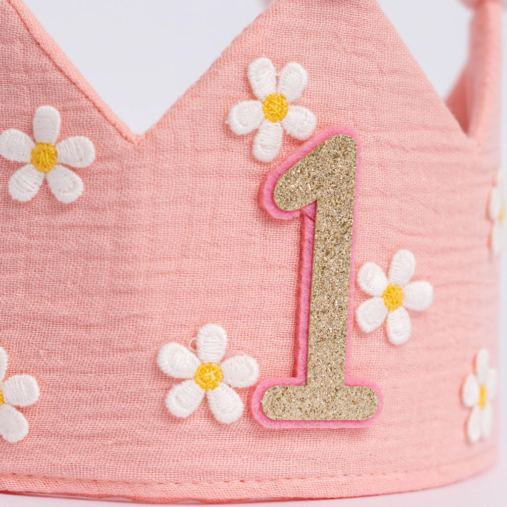 UDOTE Pink Muslin Crown Hat for Baby's First Birthday – Unisex Party Headwear for Boys or Girls