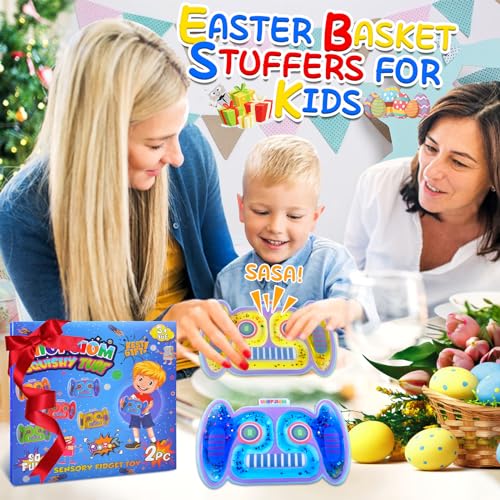 UIIOPJIOM 2-Pack Robot Fidget Tubes – Sensory Squishy Toys for Autism, ADHD, Travel & Easter Baskets (Blue & Yellow)