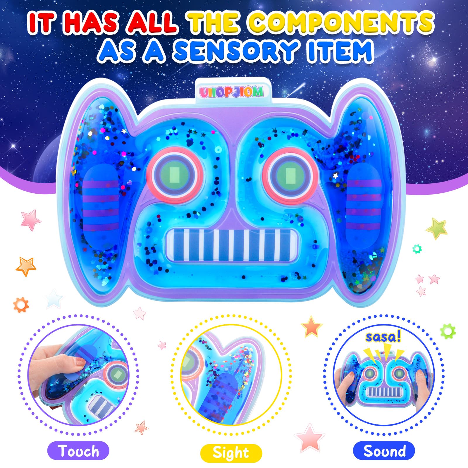 UIIOPJIOM 2-Pack Robot Fidget Tubes – Sensory Squishy Toys for Autism, ADHD, Travel & Easter Baskets (Blue & Yellow)