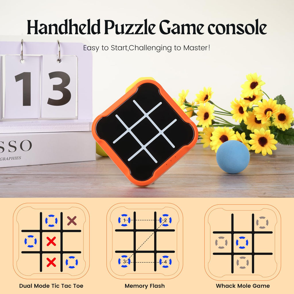 uimomn 4-in-1 Handheld Tic Tac Toe Game – Electronic Educational Toy with Memory Flash and Whack-a-Mole Modes