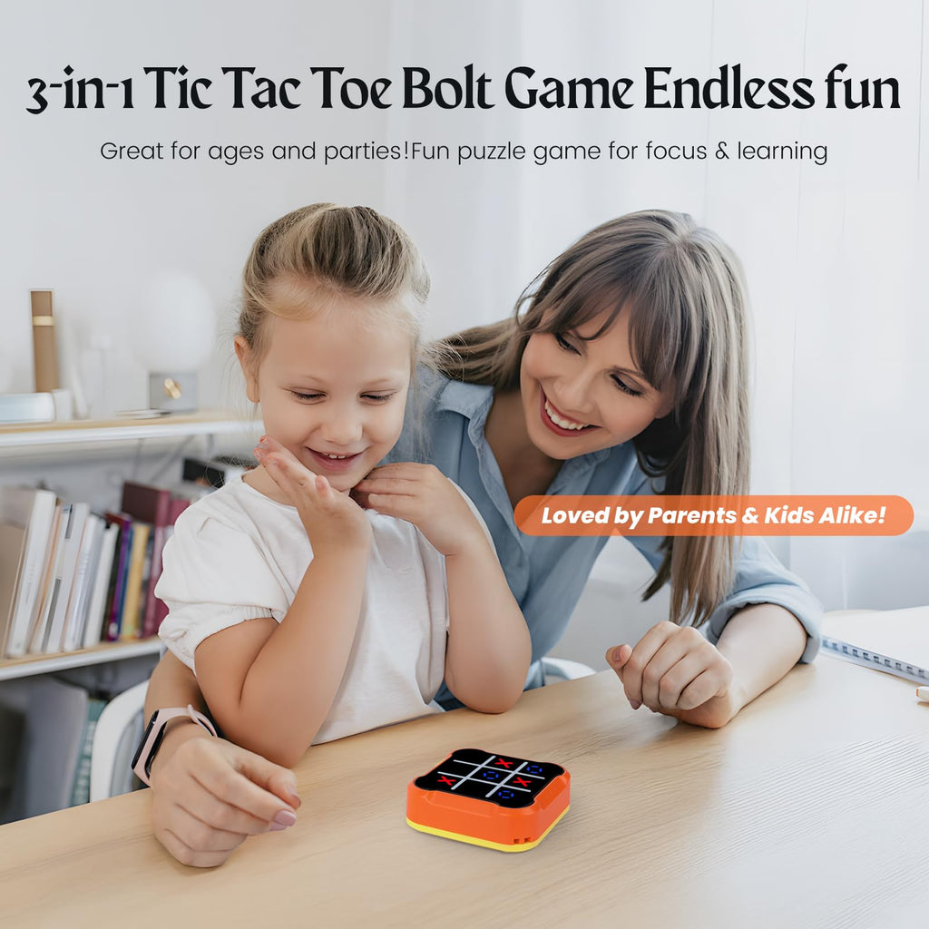 uimomn 4-in-1 Handheld Tic Tac Toe Game – Electronic Educational Toy with Memory Flash and Whack-a-Mole Modes