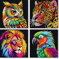 UiSdfuy 4-Pack Diamond Art Kits for Kids – Lion, Owl, Leopard, Parrot (6x6 Inches)