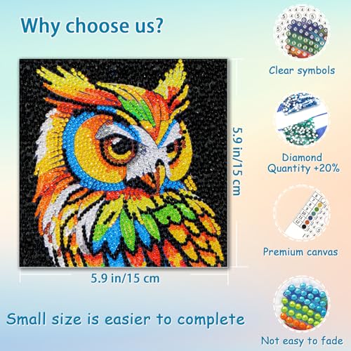 UiSdfuy 4-Pack Diamond Art Kits for Kids – Lion, Owl, Leopard, Parrot (6x6 Inches)