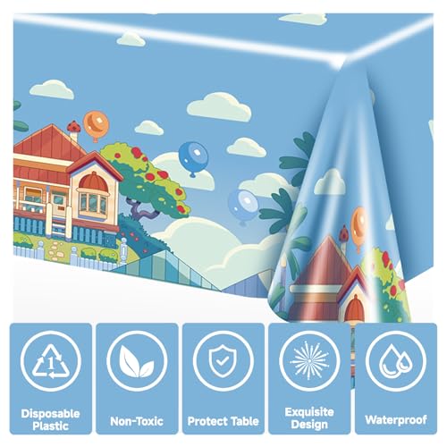 UKKJOM Blue Dog Birthday Tablecloth Set (3 Pack) - 108x54 Inch PE Plastic Party Table Cover