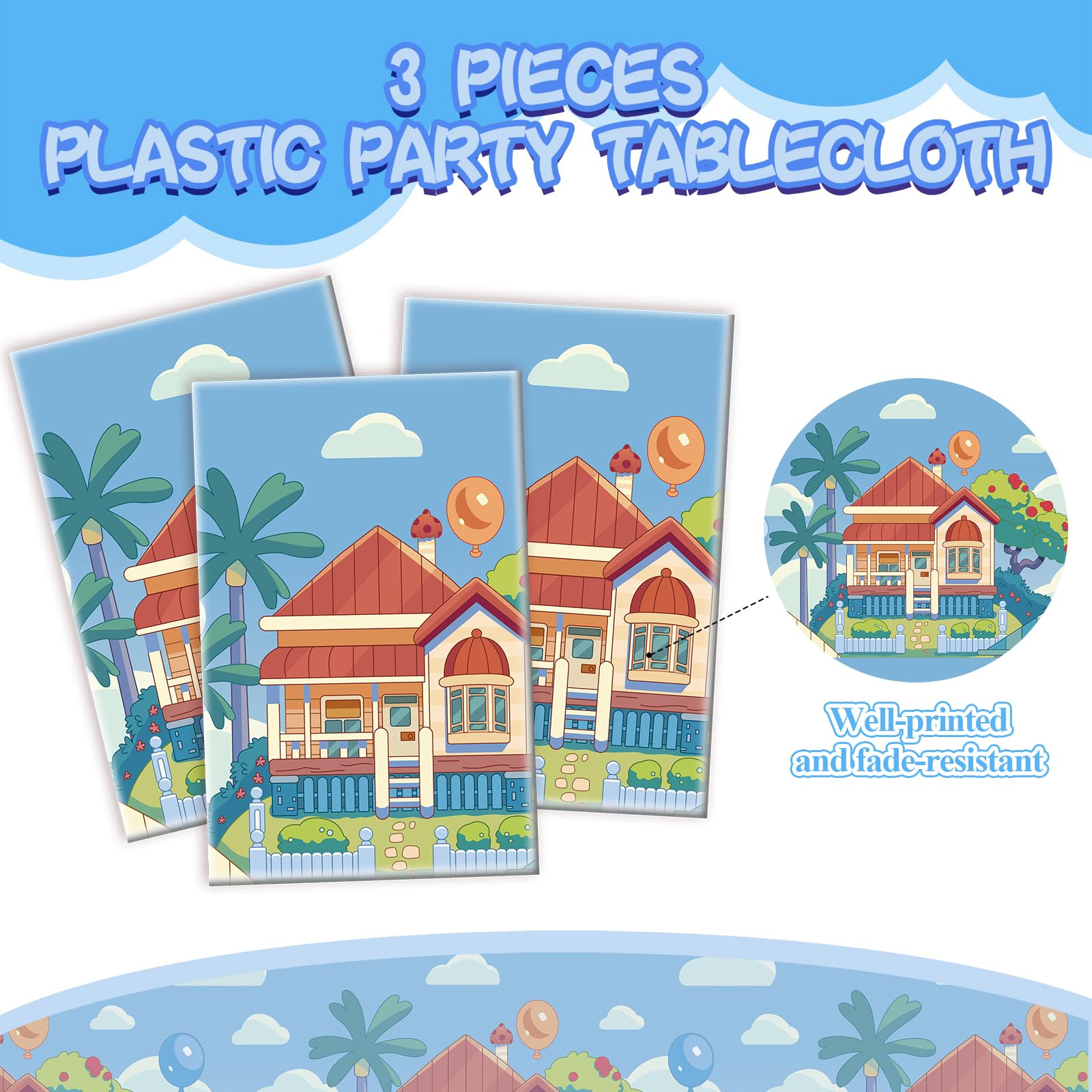 UKKJOM Blue Dog Birthday Tablecloth Set (3 Pack) - 108x54 Inch PE Plastic Party Table Cover