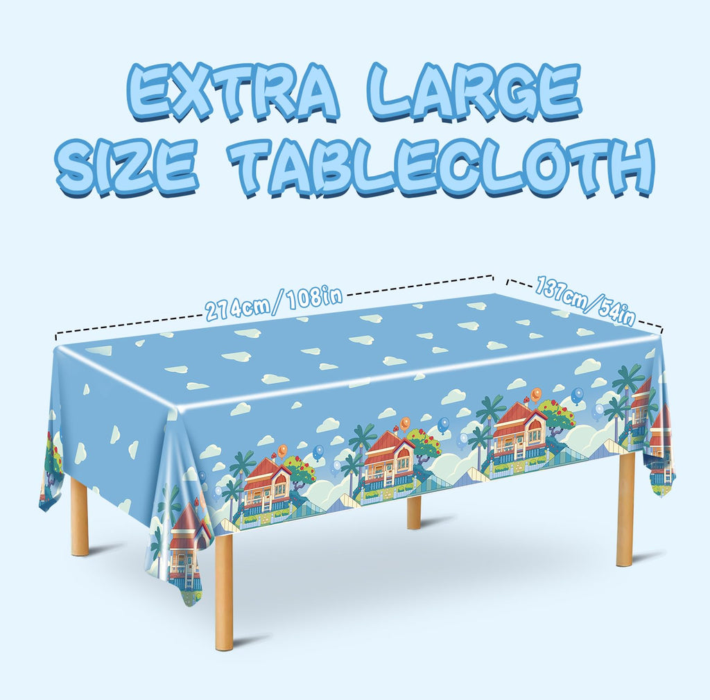 UKKJOM Blue Dog Birthday Tablecloth Set (3 Pack) - 108x54 Inch PE Plastic Party Table Cover
