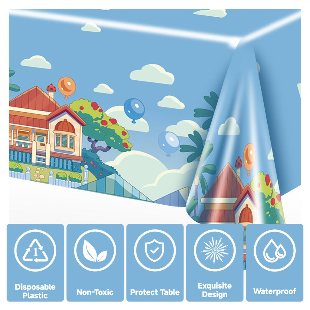 UKKJOM Blue Dog Birthday Tablecloth Set (3 Pack) - 108x54 Inch PE Plastic Party Table Cover