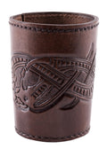 Ulfberth Viking Dice Cup – Genuine Buffalo Leather, Embossed Jelling Style (Brown)