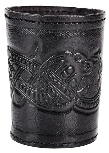 Ulfberth Viking Dice Cup – Genuine Buffalo Leather with Embossed Jelling Motif (Black)