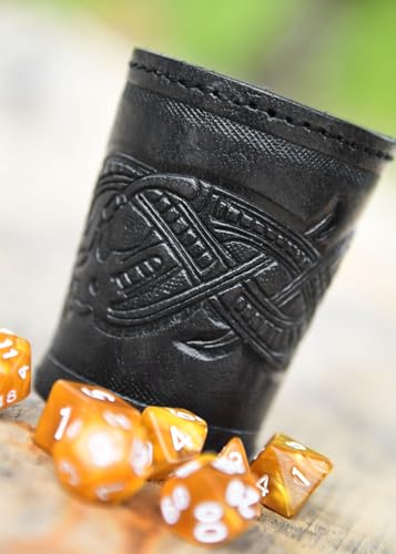 Ulfberth Viking Dice Cup – Genuine Buffalo Leather with Embossed Jelling Motif (Black)